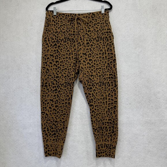 Nili Lotan Pants Womens Small Brown Leopard Print Jogger Sweatpants Made USA - Picture 1 of 10